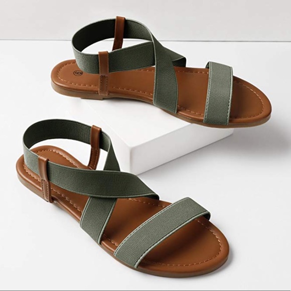 Olive & Brown Elastic Strap Sandal - Picture 2 of 8
